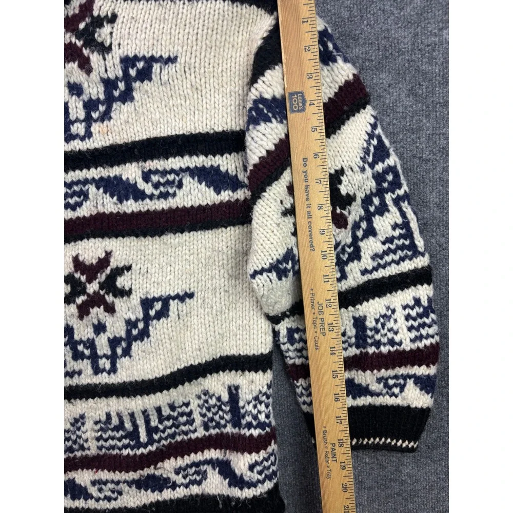 Rey Wear Wool Sweater Mens XL Cream Blue Hand Made Ecuador Geometric Knit 65440